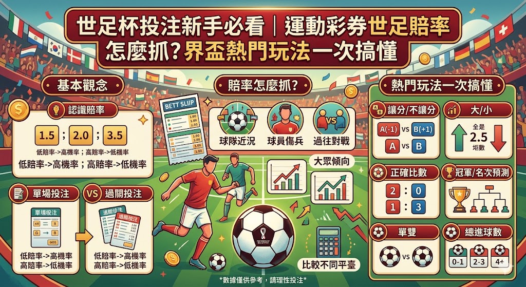 世足杯投注新手必看｜運動彩券世足賠率怎麼抓？世界盃熱門玩法一次搞懂